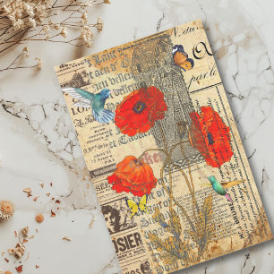 Vintage Ephemera Poppy Hummingbird Tissuepapier