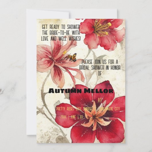 Vintage Ephemera Red Lillies Vrijgezellenfeest Kaart (Voorkant)