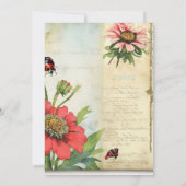 Vintage Ephemera Rood Zinnias Vrijgezellenfeest Kaart (Achterkant)