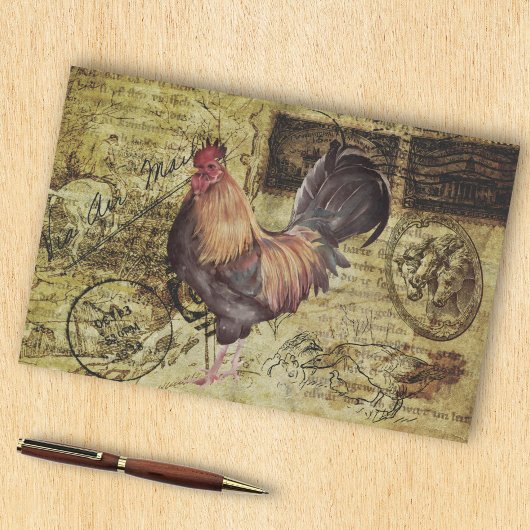 Vintage Ephemera Rooster Boerderij Tissuepapier