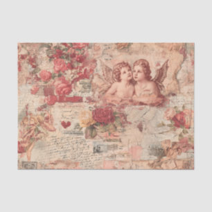 Vintage Ephemera Rozen en Cherubs Tissuepapier