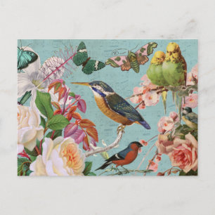 Vintage Ephemera Rozen Vlinders & Vogels Collage Briefkaart
