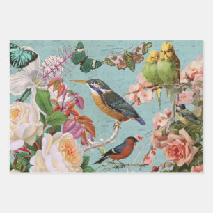 Vintage Ephemera Rozen Vlinders & Vogels Collage Inpakpapier Vel