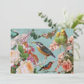 Vintage Ephemera Rozen Vlinders & Vogels Collage Kaart (Staand voorkant)