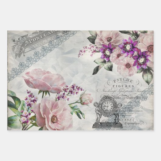 Vintage Ephemera Shabby Chic Inpakpapier Vel (Voorkant 3)