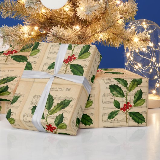 Vintage Ephemera Silent Night Kerstmis Carol Cadeaupapier (Feestdagen)