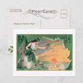 Vintage Erin's Isle Irish Maiden met Shamrocks Feestdagenkaart (Voorkant / Achterkant)