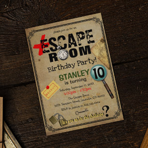 Vintage Escape Room Mysterie Verjaardagsfeestje Kaart