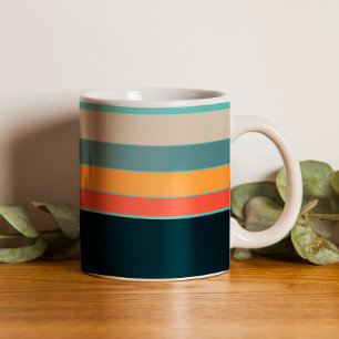 Vintage esthetiek Navyblauw Teal & Roze Gestreepte Koffiemok