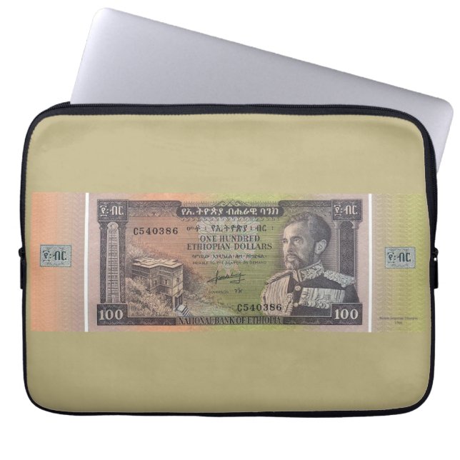 Vintage Ethiopian Birr Banknote Laptop Sleeve (Voorkant)