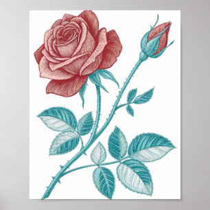 Vintage ets-stijl botanische illustratie van een  poster