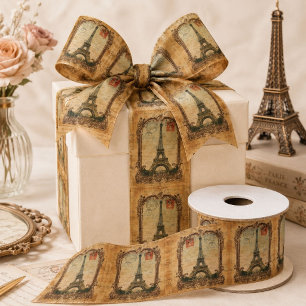 Vintage Europa Franse Reis Paris Eiffeltoren Satijnen Lint
