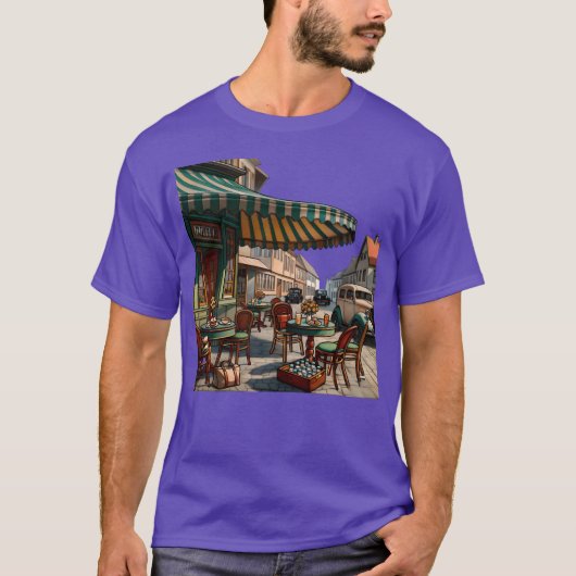 Vintage European Cafe Scene friends T-shirt (Voorkant)