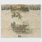 Vintage Europese rivier scène - handgeschreven sch Cadeaupapier (Vlak)