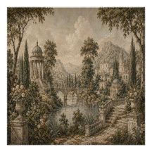 Vintage Europese tuinsfeer in antieke sepia