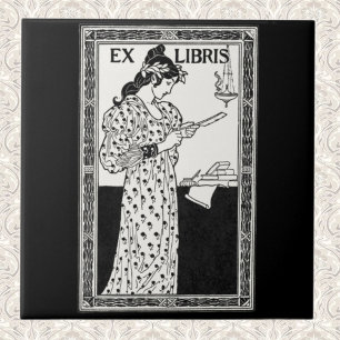 Vintage Ex Libris Art Nouveau Boekplaat Literair Tegeltje