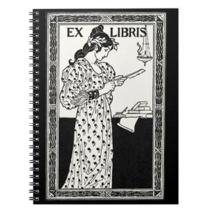 Vintage Ex Libris Vrouw Leest Art Nouveau Notitieboek