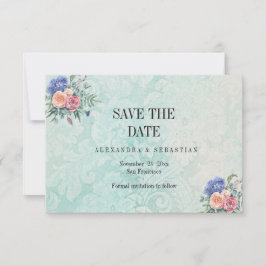 Vintage Faded Damask Floral Boho Wedding Save The Date