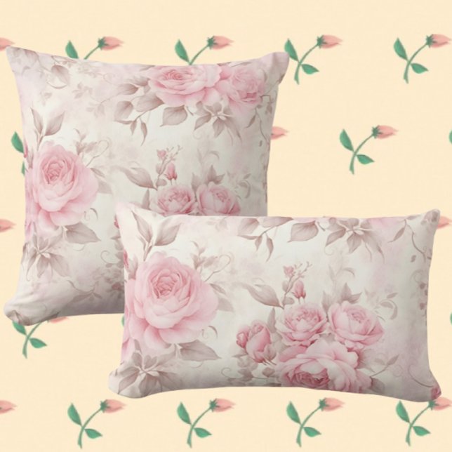 Vintage Faded Pink Roses Kussen (Vintage Romance. 3 sizes)
