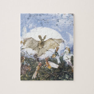Vintage Fairies Attacking A Bat Legpuzzel