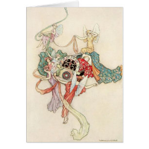 Vintage - Fairies met Baby in Cradle,