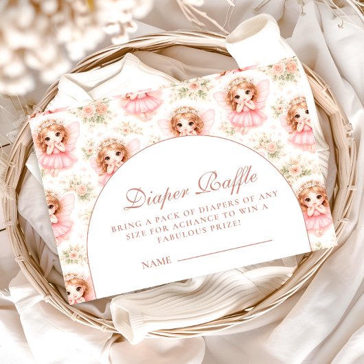 Vintage Fairy Baby Girl Baby Shower Diapper Raffle Informatiekaartje