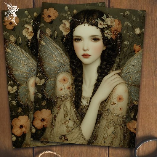 Vintage Fairy in Wildflower Garden Decoupage  Tissuepapier