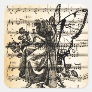 Vintage Fairy & Music Vierkante Sticker