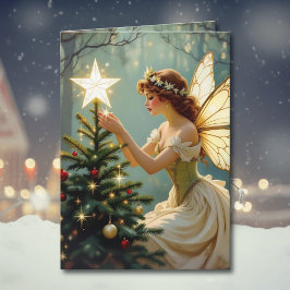 Vintage Fairy Place Star on Christmas Tree Kaart