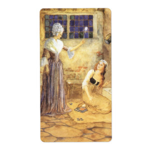 Vintage Fairy Tale Cinderella met Fairy Godmoeder Etiket
