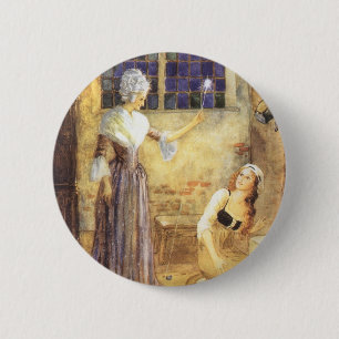 Vintage Fairy Tale Cinderella met Fairy Godmoeder Ronde Button 5,7 Cm