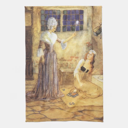 Vintage Fairy Tale Cinderella met Fairy Godmoeder Theedoek (Verticaal)