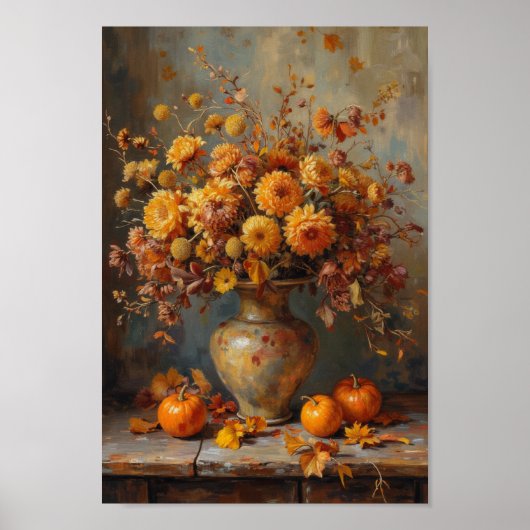 Vintage Fall Dried Flowers Rustic Wall Art Poster (Voorkant)