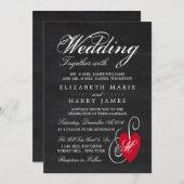 Vintage Fancy Heart - Chalkboard Trouwkaart Kaart (Voorkant / Achterkant)