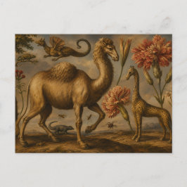 Vintage fantasie botanische dierolieverfschilderij briefkaart