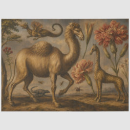 Vintage fantasie botanische dierolieverfschilderij tissuepapier