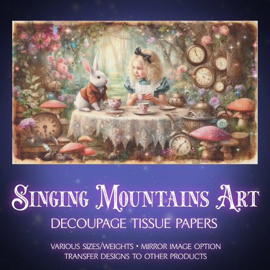 Vintage Fantasy Alice Tea Party Decoupage Tissuepapier