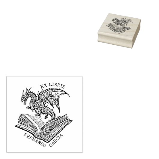 Vintage Fantasy Draak Ex Libris Rubberstempel (Gestempeld)