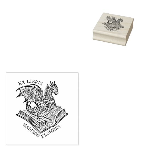 Vintage Fantasy Draak Ex Libris Rubberstempel (Gestempeld)