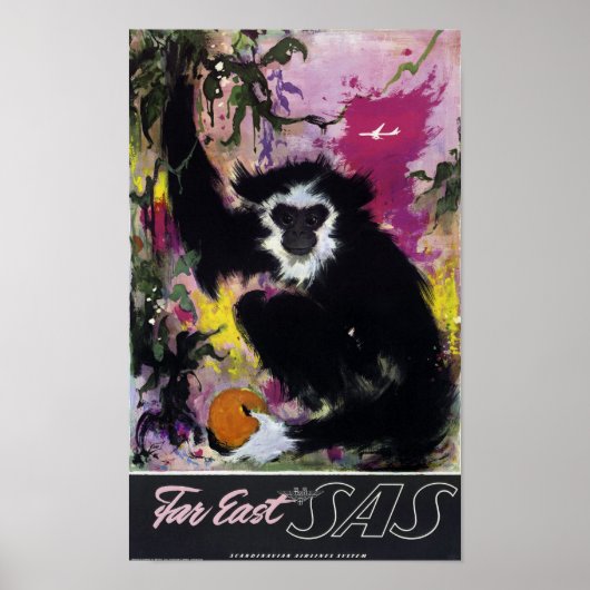 Vintage Far East Gibbon Monkey Travel Poster (Voorkant)