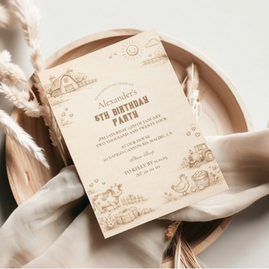 Vintage Farm Sketch Storybook Kids Birthday Kaart