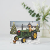 Vintage Farm Tractor Dog Cat Feestdagenkaart (Staand voorkant)