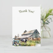 Vintage Farm Tractor Thank You Note Kaart (Staand voorkant)
