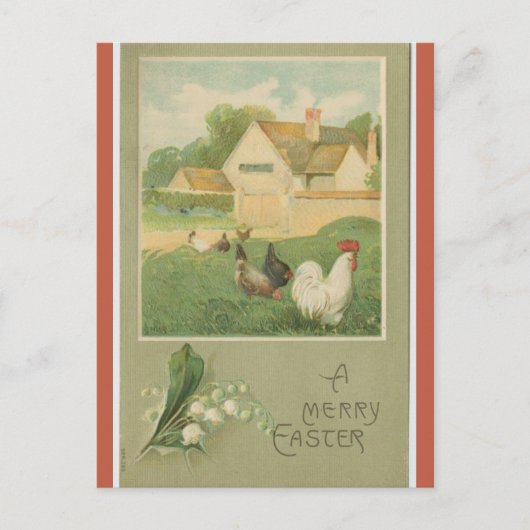 Vintage Farm With Chickens Easter Briefkaart (Voorkant)