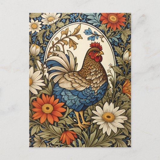 Vintage Farmhouse Hen and Daisy Flowers Briefkaart (Voorkant)