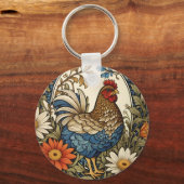 Vintage Farmhouse Hen and Daisy Flowers Sleutelhanger (Achterkant)