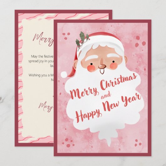 Vintage Farmhouse Pink Script Santa Clause  Feestdagenkaart (Voorkant / Achterkant)