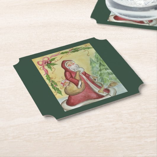 Vintage Father Christmas Coasters Kartonnen Onderzetters (Gekanteld)