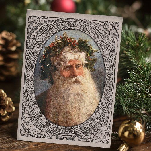 Vintage Father Christmas Portrait Feestdagenkaart