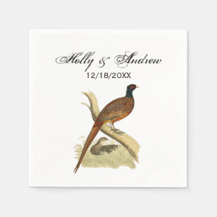Vintage fazant op tak jachtvogel tekening kleur servet